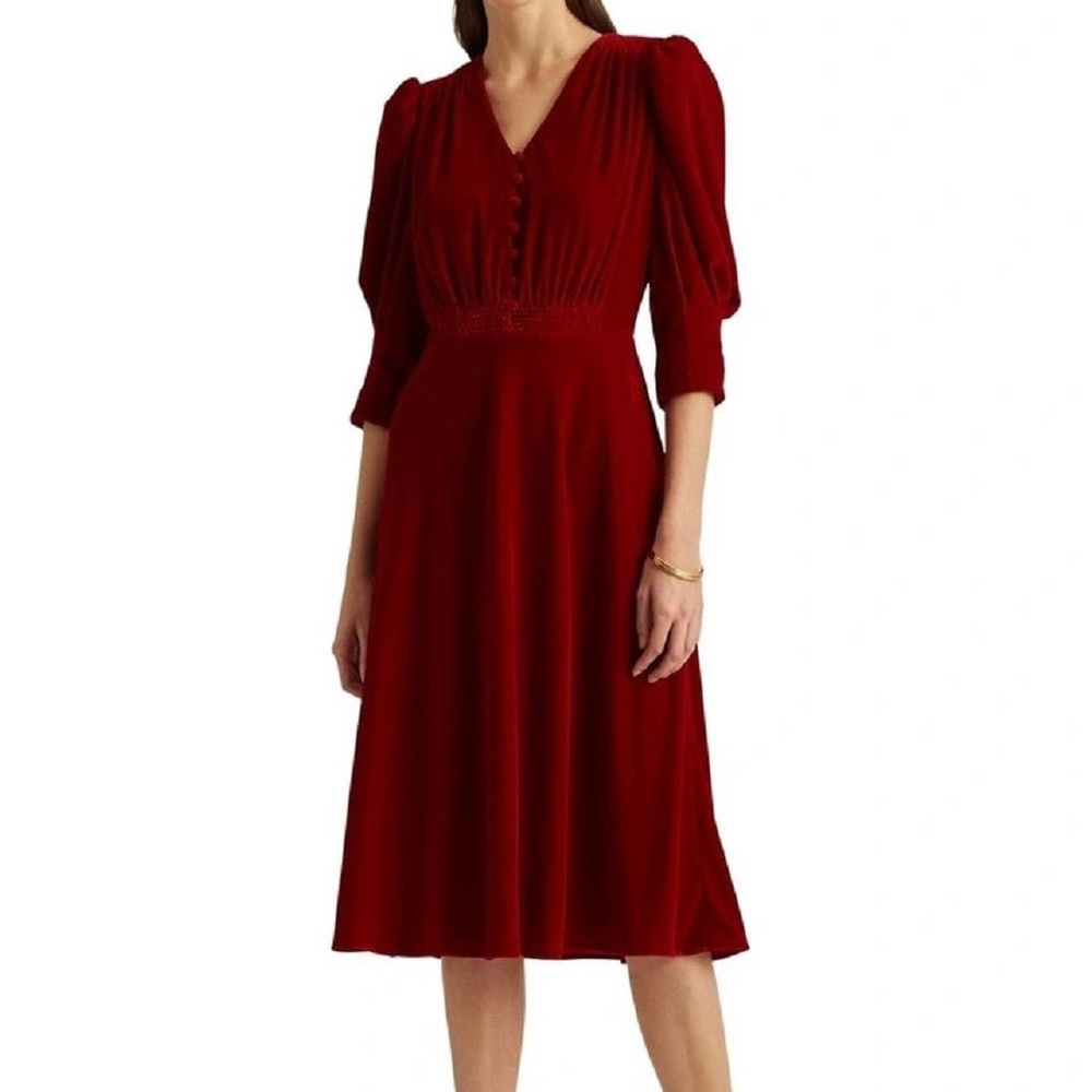 Ralph Lauren Women’s Velvet Puff Sleeve Dress size 12 NWT